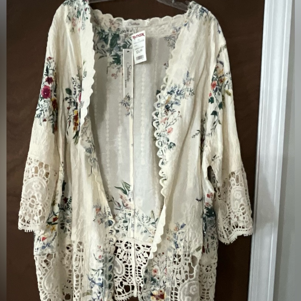 Solitaire Women’s Plus 2X Boho Open Front Jacket/Topper